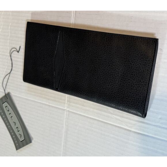 NEW Black Leather Snap Wallet / Card Holder By Dilana 9 1/2” X 4 1/2” - Picture 2 of 9